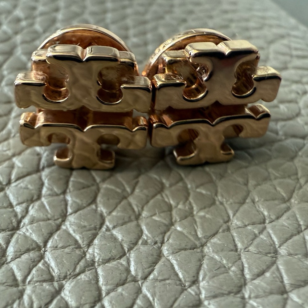 Tory Burch Rose Gold Logo Studs